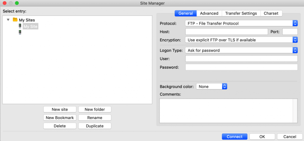 The FileZilla FTP client.