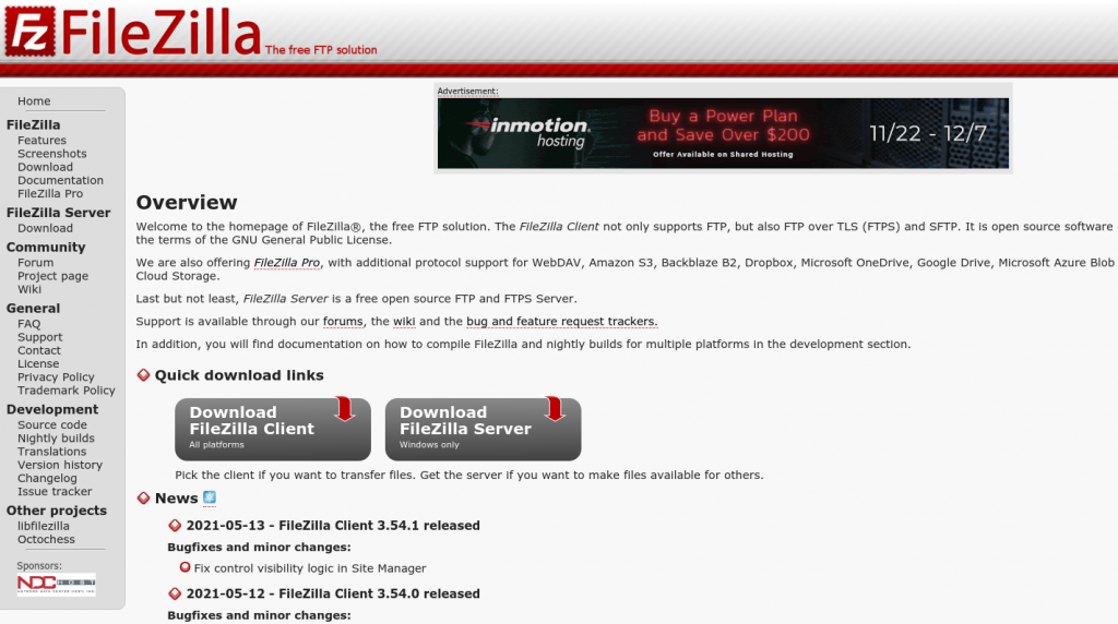 The FileZilla website.