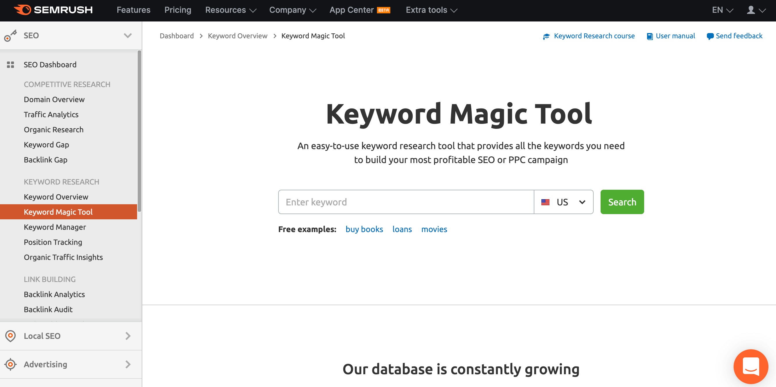 The Keyword Magic tool.