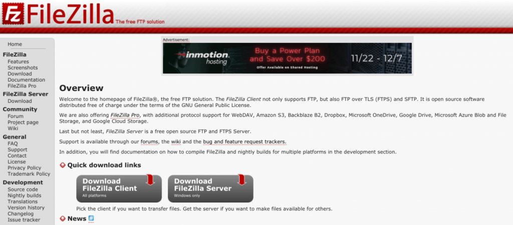 The FileZilla website.