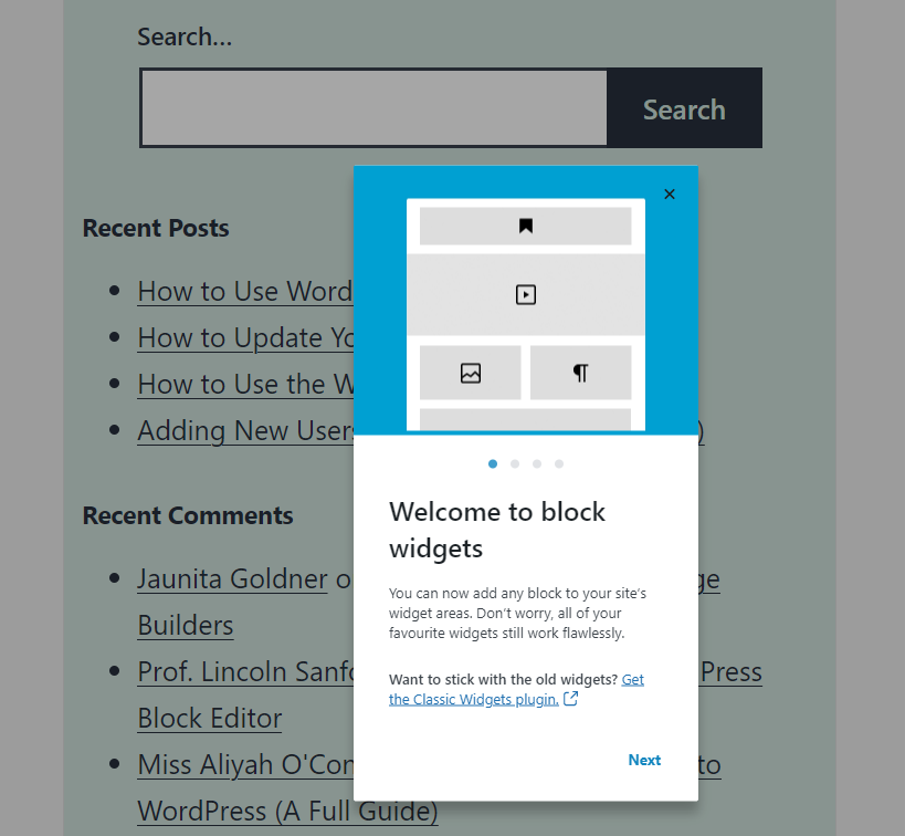 Using the widgets block editor