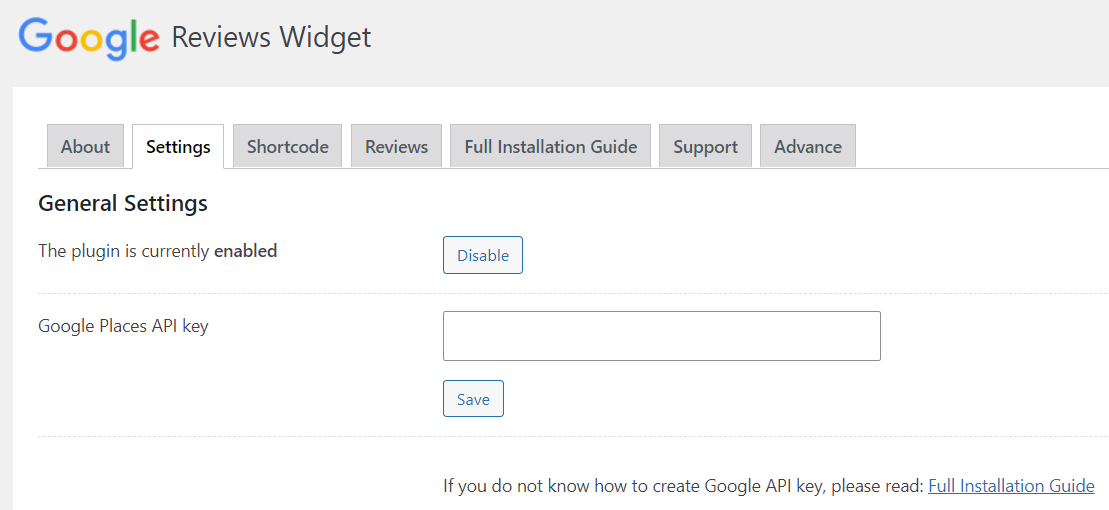 Where to paste your API key in the Google Reviews widget. 