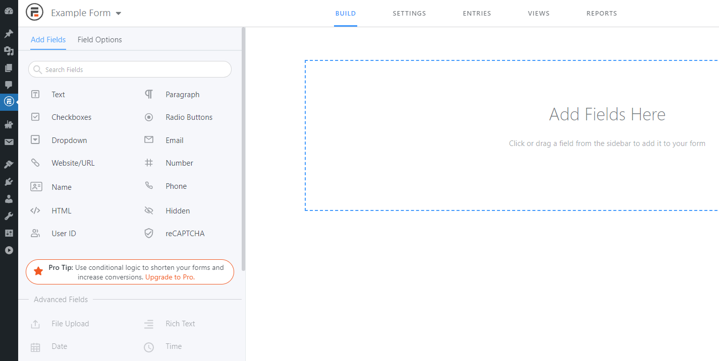 The Formbidable Forms form builder.