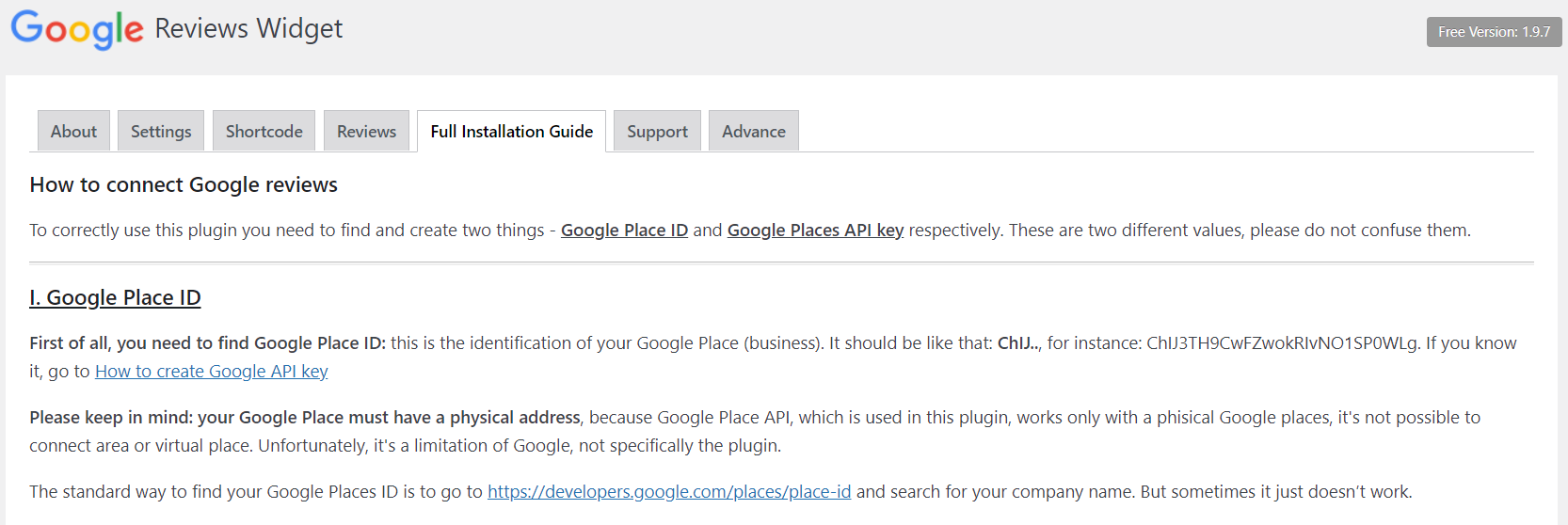 The installation guide for the Google Reviews plugin. 