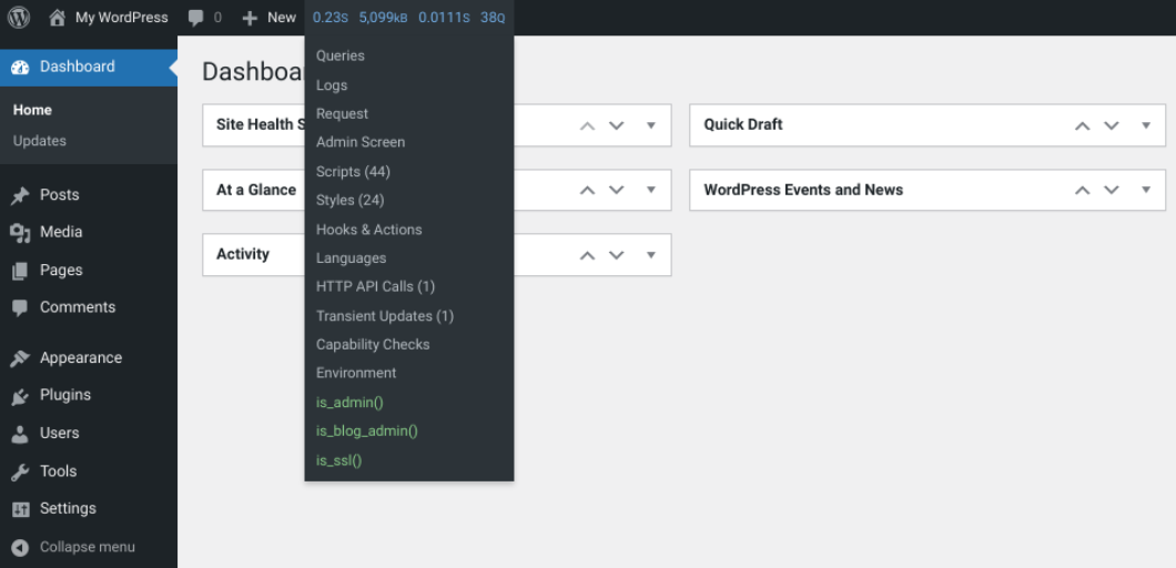 The Query Monitor plugin options.