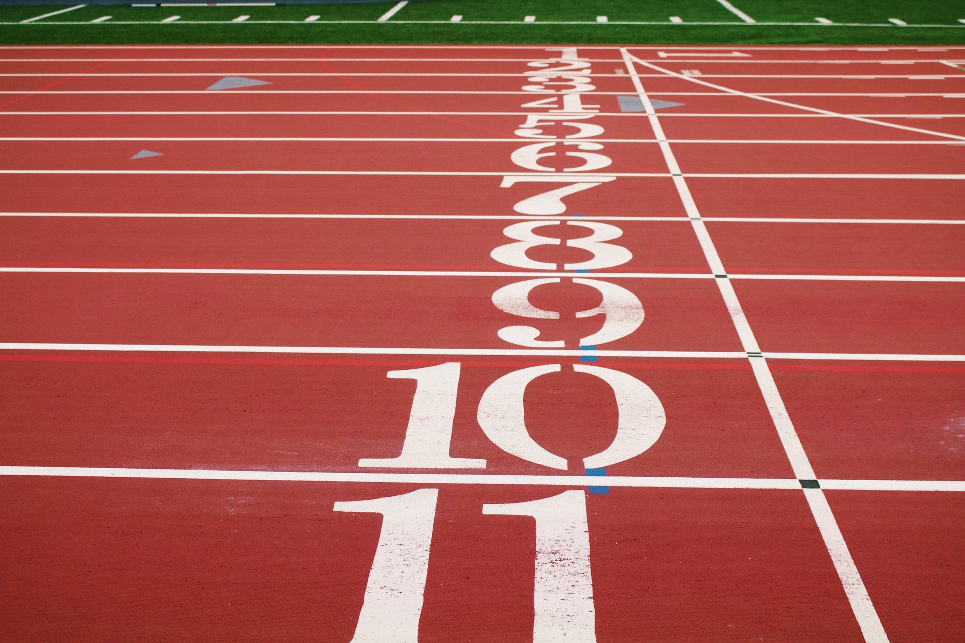 The starting line of a track.