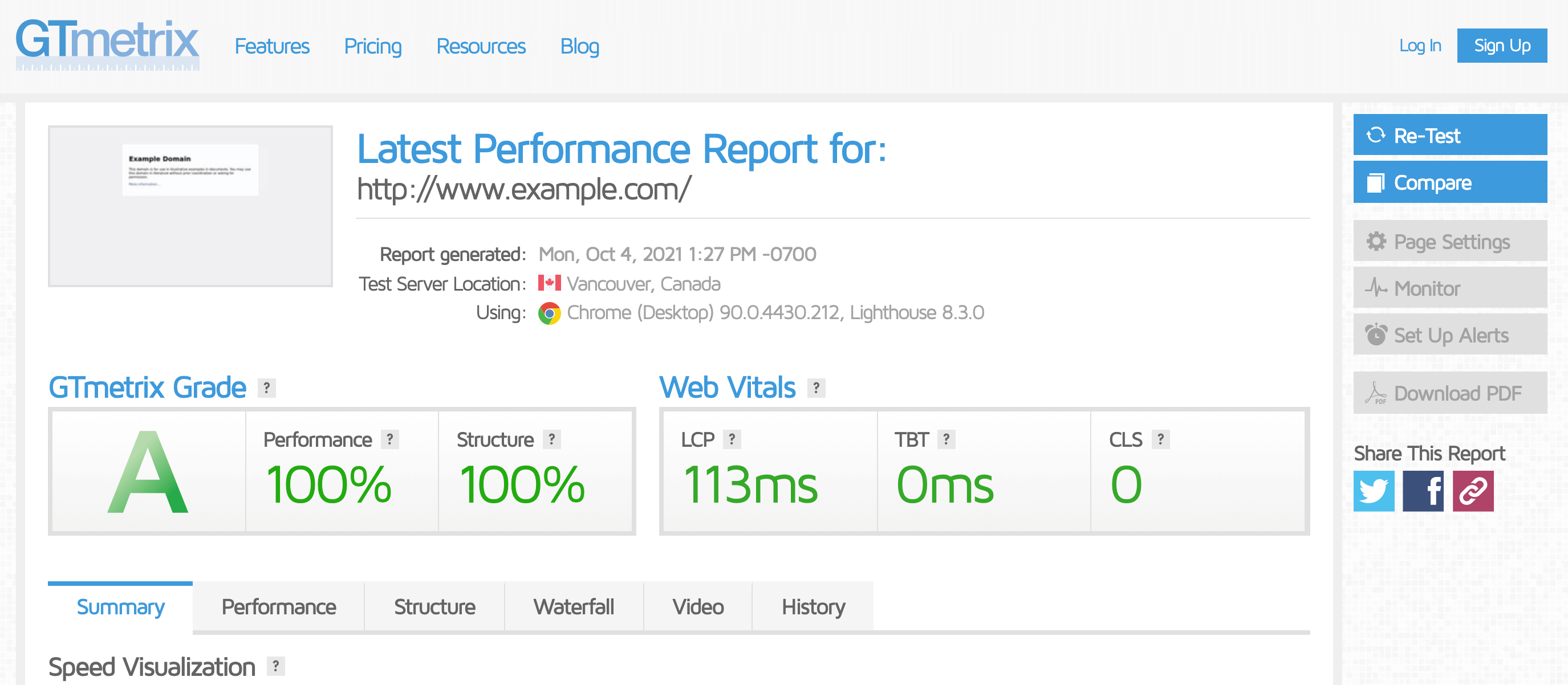 The GTmetrix performance testing tool.