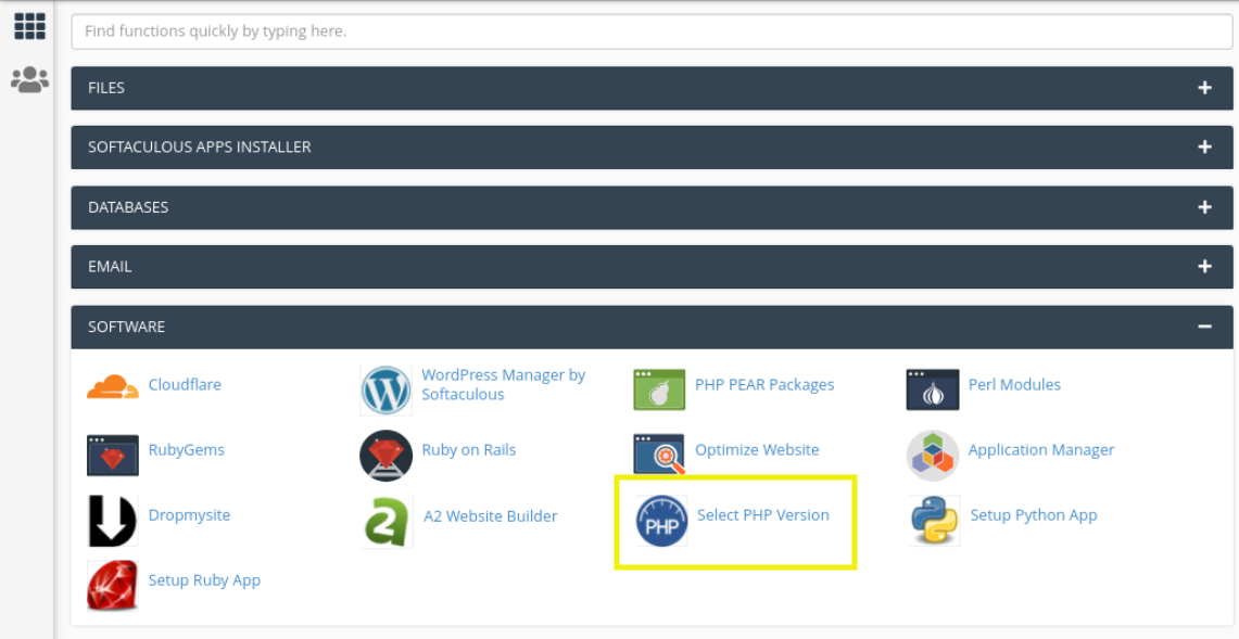 The Select PHP Version option in cPanel.