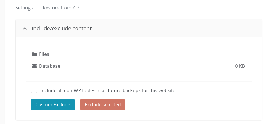 The option to customize WordPress backup.