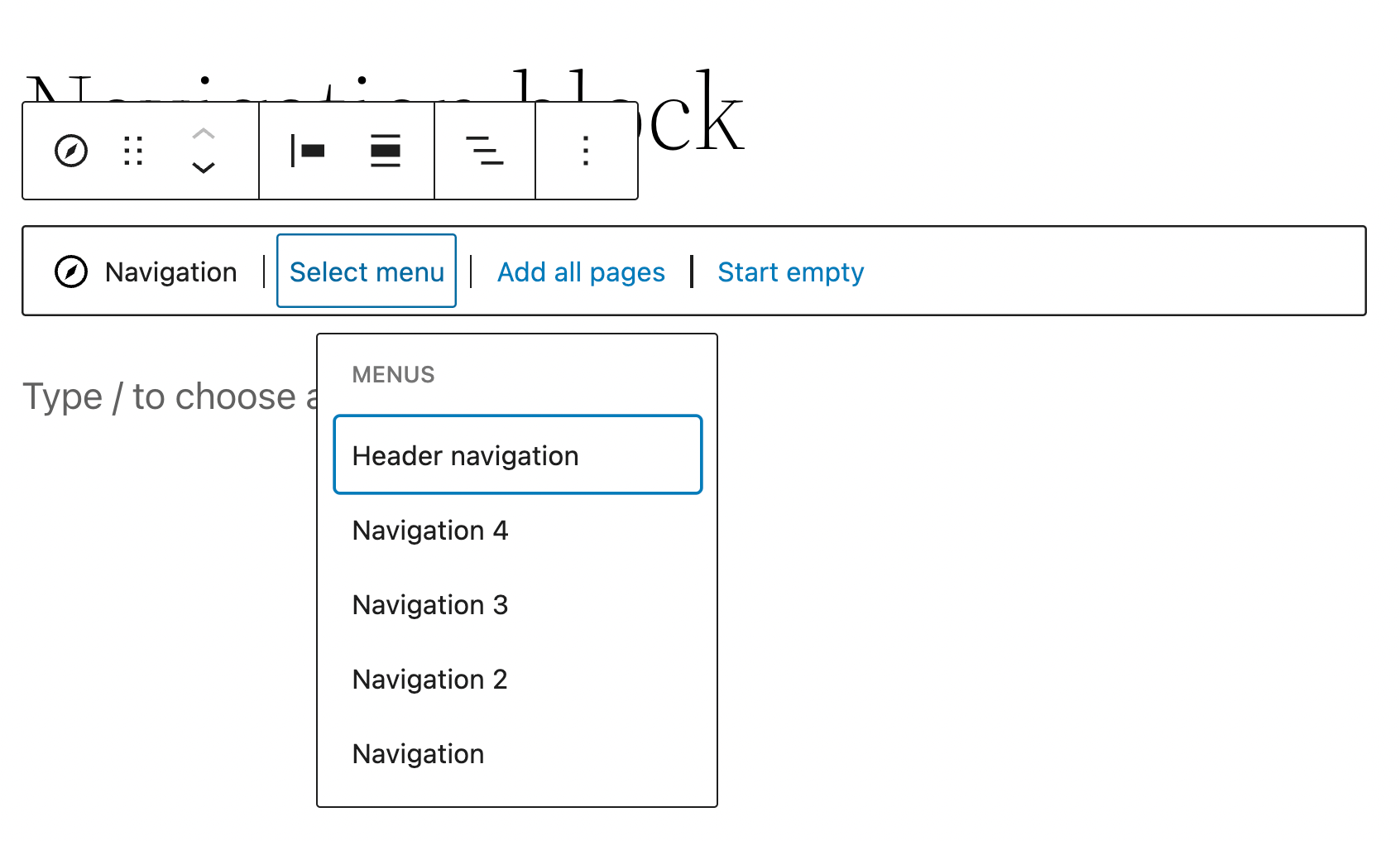 Select a menu in the Navigation block.