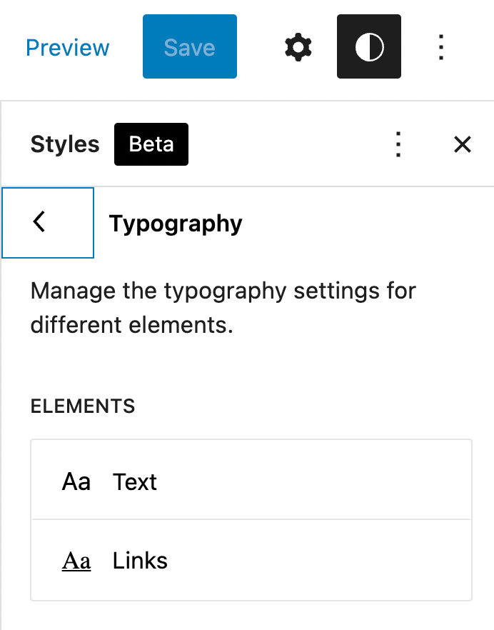 Edit Typography panel in WordPress 5.9. 