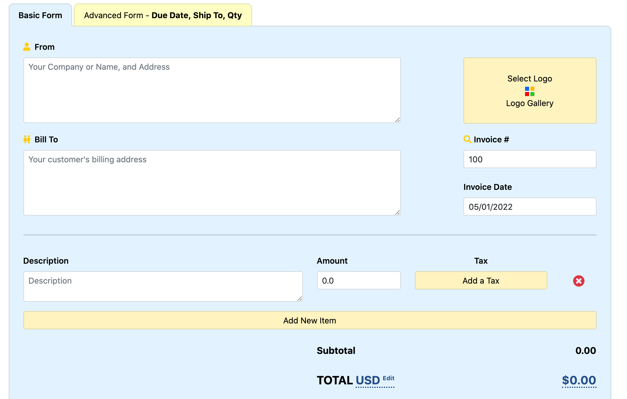 An invoice template.