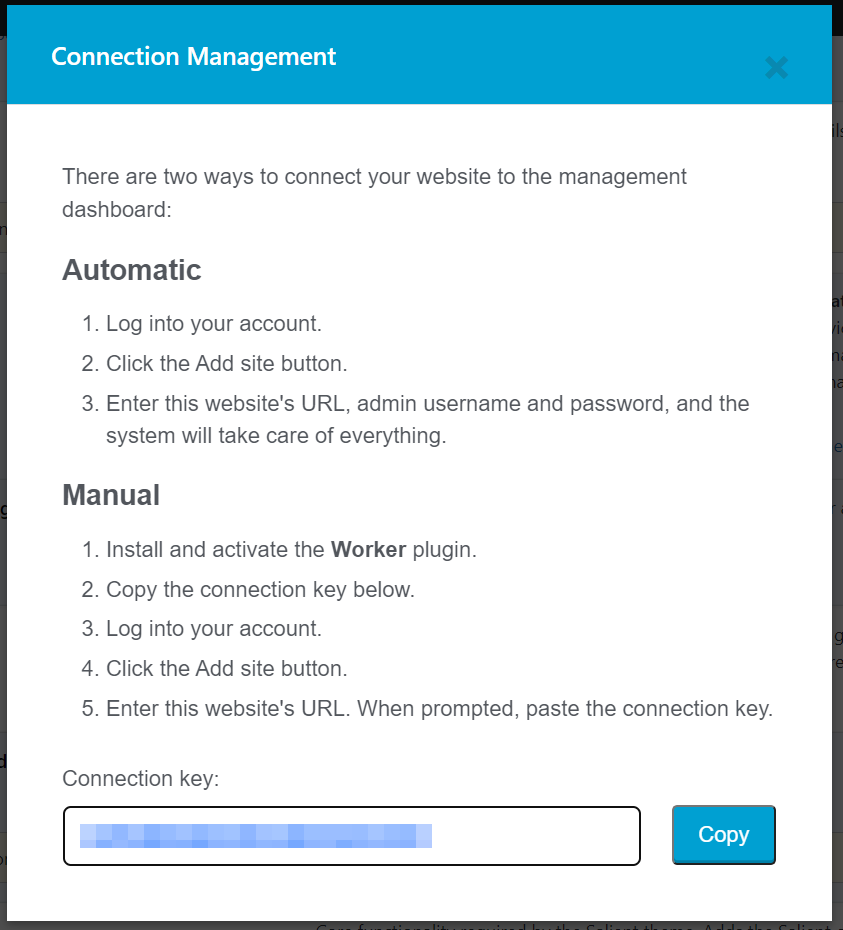 A ManageWP connection key. 