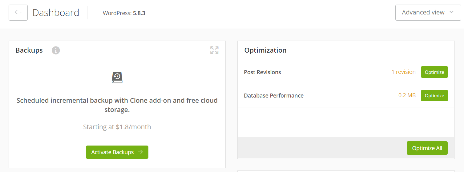 The ManageWP dashboard. 