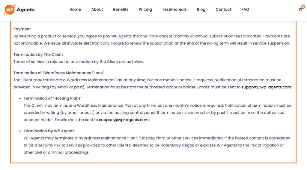 An example WordPress maintenance contract.