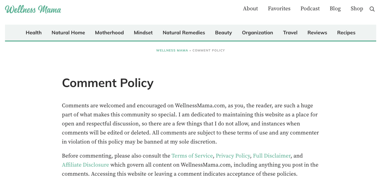 Comment policy example
