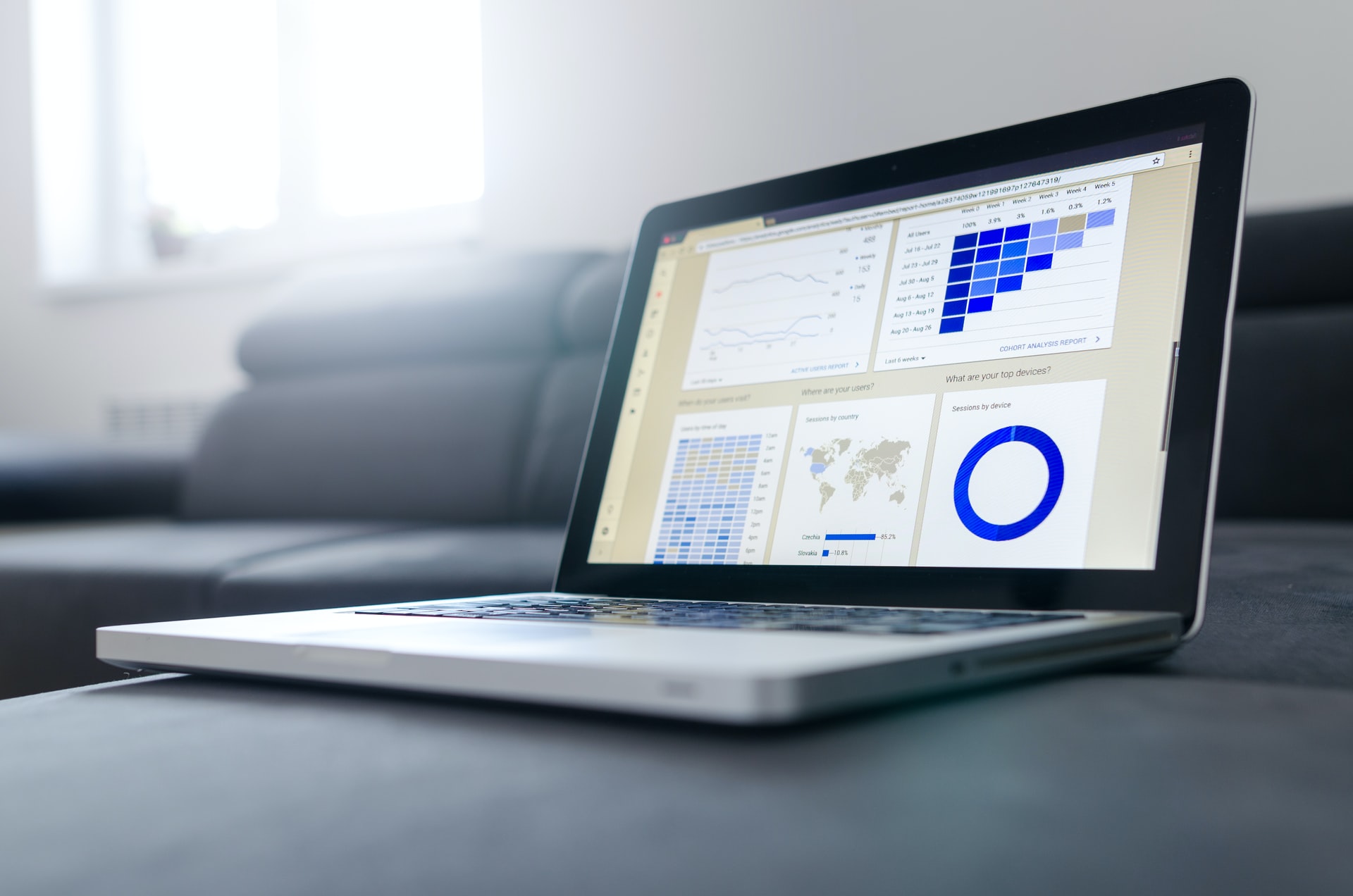 A laptop showing graph and data results.