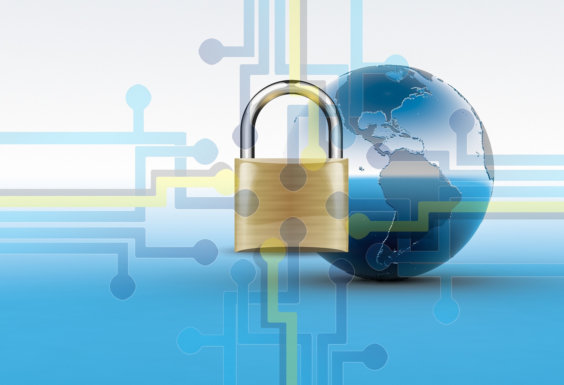 An illustration of a padlock and a globe