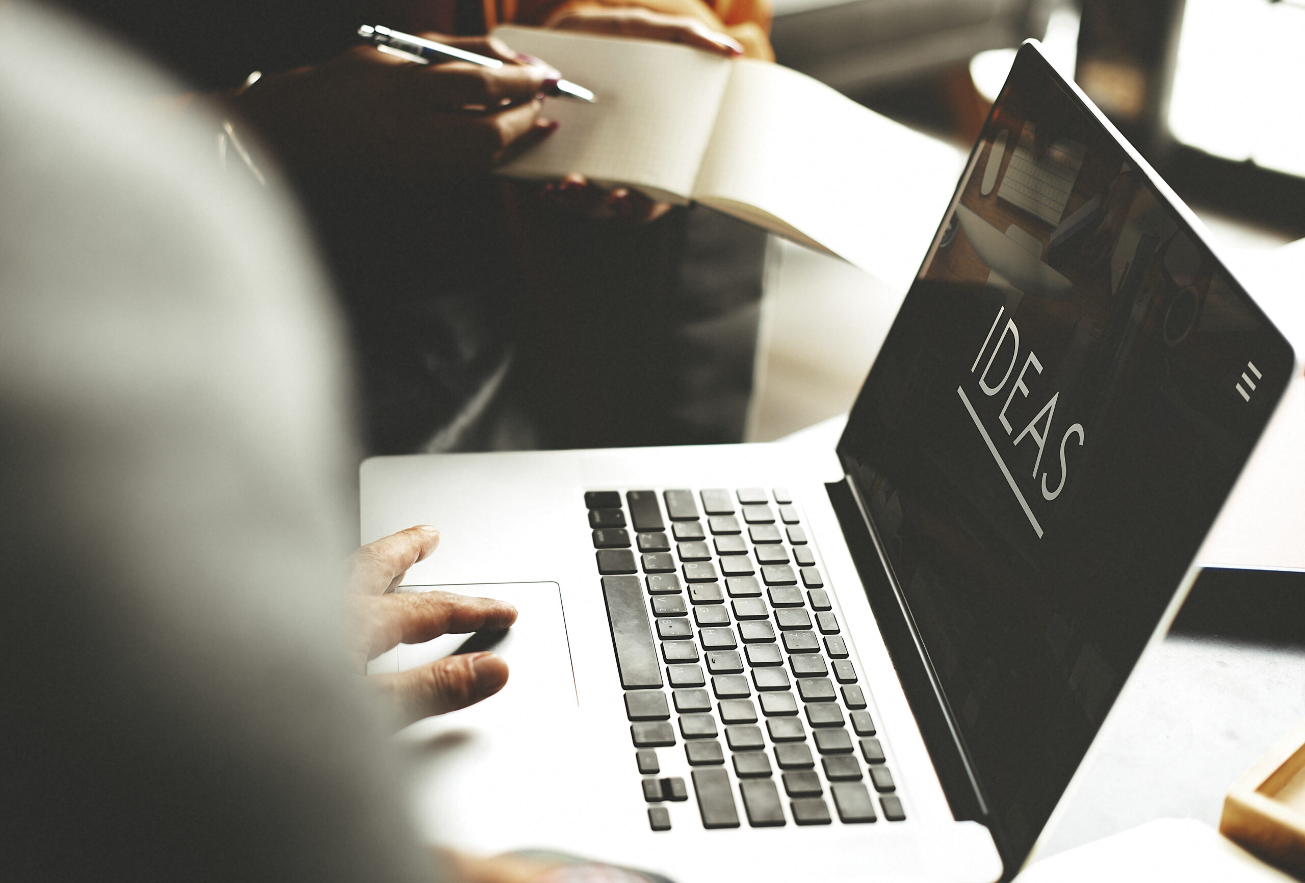 Laptop with the word ideas on screen